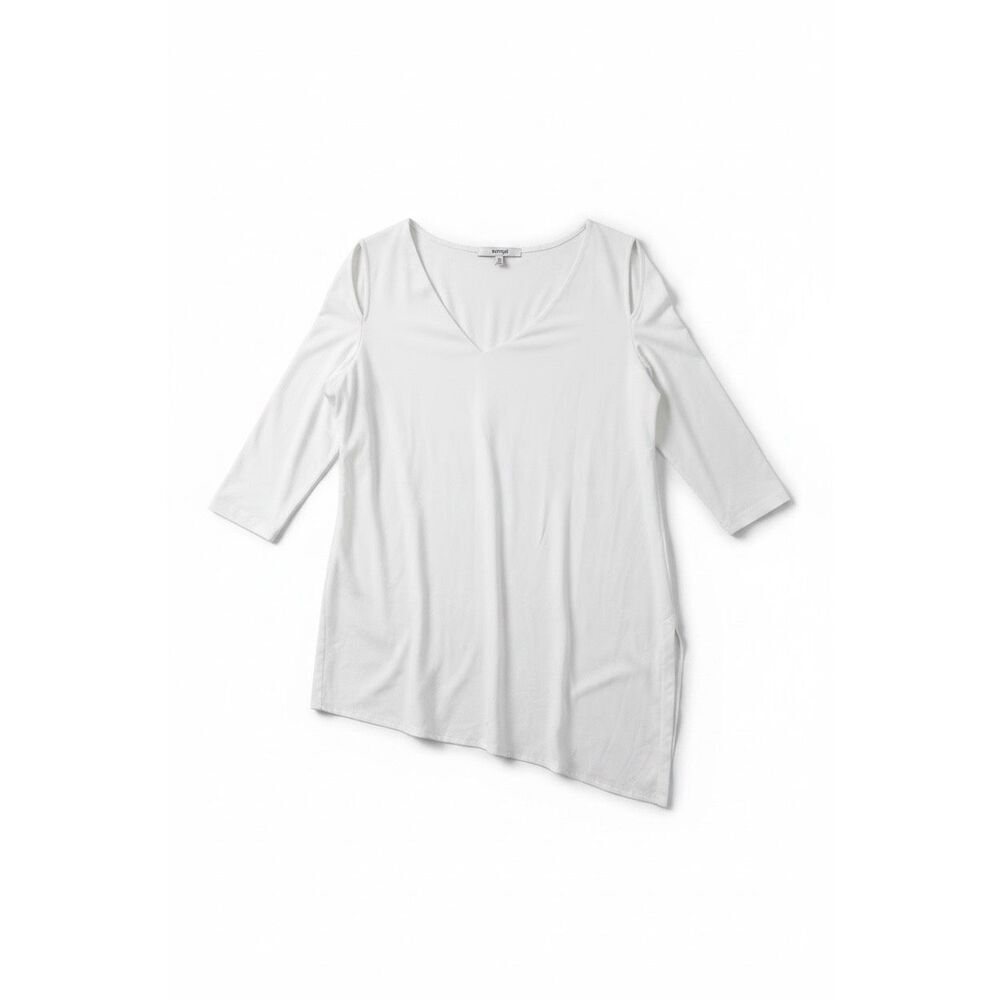 Sympli Women’s White Boxy Blouse Shoulder Cut Out Size 16 Tunic